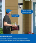Person delivering package while communicating through Solar Powered Outdoor Security Cam 1080p Wireless Battery Powered With Solar Panel