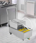 Heavy Duty Commercial Fryer Oil Filter Cart, 550 Watt Stainless Steel Machine Pumping 8.5 Gals Per Minute, smooth mobile fryer oil extractor.