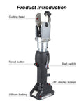 Electric Hydraulic Cable Cutter With Extension Rod And Carrying Case, highlighting cutting head and LED display screen