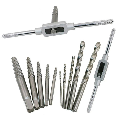 Pro Grade 11 Piece Damaged Screw Extractor Set For Removing Broken Screws And Bolts With Drill Bit Set, adjustable tap die wrench