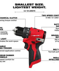 Subcompact Cordless Impact Drill Driver With Brushless Motor And 3 8 Inch Steel Chuck providing smooth power, 5.4 inches long, metal chuck.