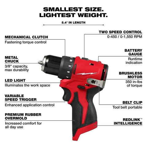 Subcompact Cordless Impact Drill Driver With Brushless Motor And 3 8 Inch Steel Chuck providing smooth power, 5.4 inches long, metal chuck.