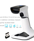 Wireless Portable 1D And 2D Barcode Scanner With Stand Bluetooth USB No Software Needed Rechargeable Battery Handheld Inventory Scanner For POS QR Reader 1D 2D Codes, shown with a USB adapter and stand.