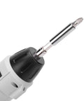 Close-up of the Kickass Compact Cordless Drill Driver Kit's chuck and bit holder, showcasing its sleek design and functionality.