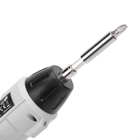 Close-up of the Kickass Compact Cordless Drill Driver Kit's chuck and bit holder, showcasing its sleek design and functionality.