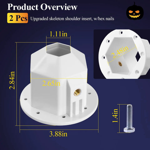 Shoulder Insert for 12 Ft Giant Skeletons With Hex Nails Two Pack Upgraded Replacement Connector with dimensions and hex nail