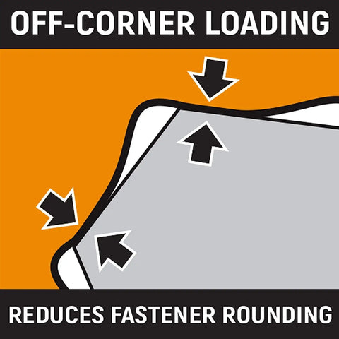 Illustration of off-corner loading feature in black and orange for Half Inch Drive Deep Impact Socket 30mm Six Point Off Corner Loading
