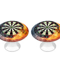 Decorative circular knobs with dartboard and flame design, part of the Two Pack Round Stainless Steel Cabinet Knobs