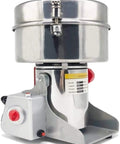 Electric Grain Grinder Mill With Swing Open Chamber For A Fast Grind On Dried Grains Beans Spices Herbs And Cereal In Your Home Kitchen Portable And Easy Close Lid, stainless steel body.