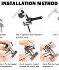 Installation steps for adjustable shower arm universal connection and 11 inch extension arm with tilt, chrome finish