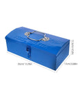 Blue Iron Toolbox With Heavy Duty Lock And Steel Reinforced Corners Comfortable Grip Bar For Hardware Bits Sorting, 35cm, metal case.