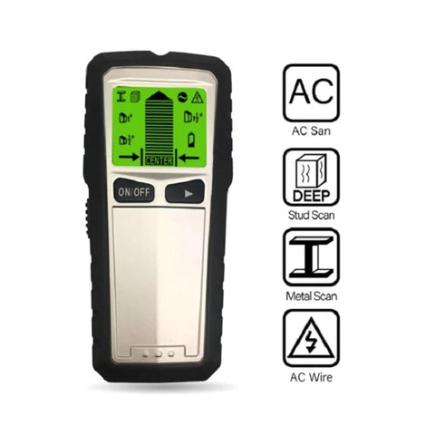 Hella Reliable 4 In 1 Wall Scanner Detector showing digital display for detecting wood metal and AC wires.