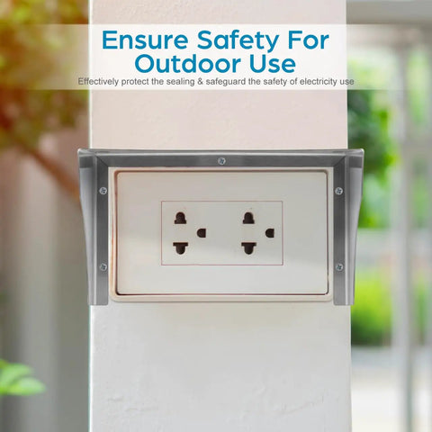 Heavy Duty Stainless Steel Weather Sealed Electrical Box Cover for outdoor use protecting electrical socket on wall.