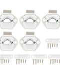 Push Button Latch Set for Cabinets and Drawers, Zinc Alloy Keyless Cupboard Locks Pack of 5, shown with screws