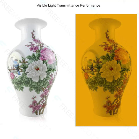 Visible light transmittance performance for ornamental vase with colorful floral design.