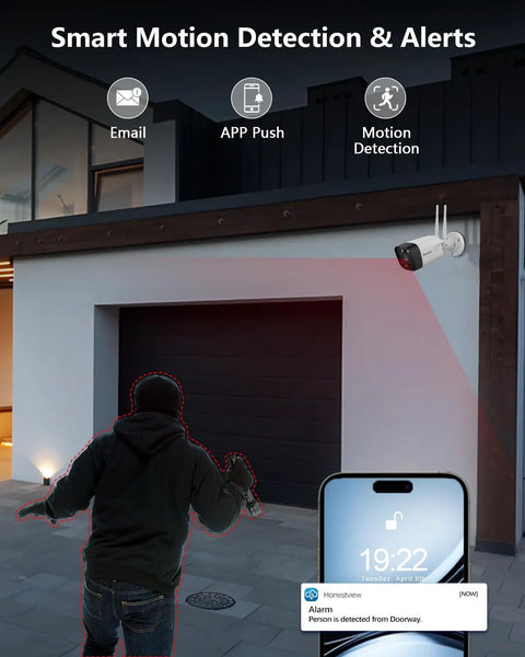 Wireless WiFi Outdoor Security Camera System With Dual Antenna Cameras For Your Home mounted with alert notification on phone