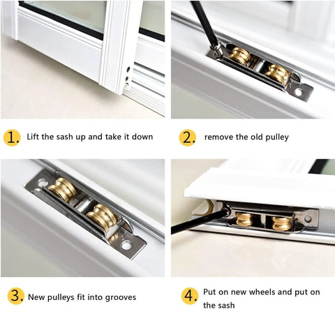 Heavy Duty Double Groove Sliding Door Window Pulley Roller Featuring Waterproof Concave Copper Wheel Design Auto Seesaw Balancing installation steps