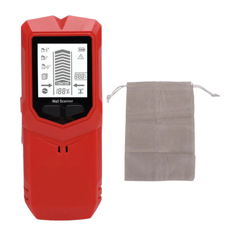 GOWENIC Stud Finder Wall Scanner LCD Display for Wood Metal Wires in red color with user-friendly interface and drawstring bag.