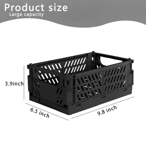 Handy Dandy Two Pack Mini Foldable Plastic Storage Crates No Brainer Clutter Busters For Tight Counters Bedroom Vanities Snacks Cosmetics Keys And Desk Organization In Sleek Black Set dimensions 3.9x6.5x9.8 inches.