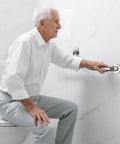 Tough As Nails Heavy Duty 16 Inch Angled Shower Grab Bars 2 Pack used by senior man for support near toilet