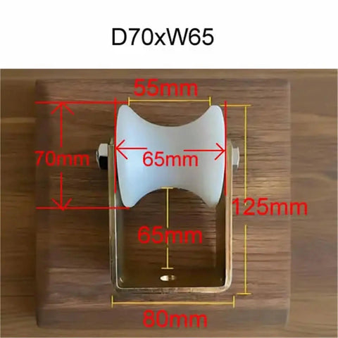 Hella Smooth U Groove Track Nylon Bearing Roller Guide Wheel For Sliding Doors Patio Windows And Hanging Cable Pulleys Featuring Rock Solid Casters And Zero Friction Movement In 50Mm 60Mm And 1Inch D70xW65 F with measurements displayed.