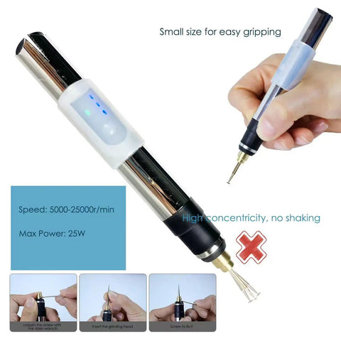 Rechargeable Broken Screw Extractor Kit Featuring Four Precision Grinding Heads For Stripped iPhone And Laptop Repair Tools Portable Electronics Fixing Collection No Sweat Straight Up Game Changer with power control.
