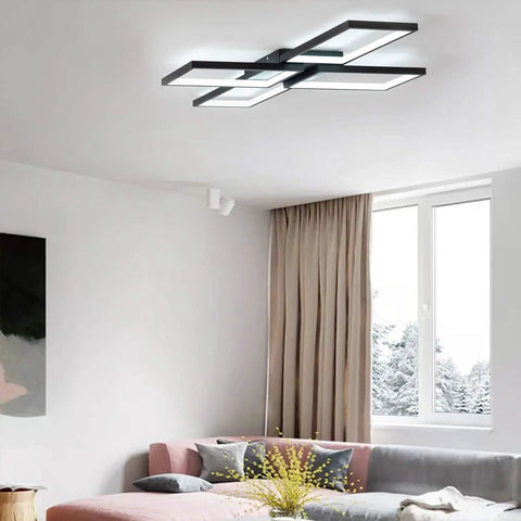 Black Square LED Ceiling Light Flush Mount for Dining Room Living Room Kitchen, 33.07 Inch Geometric Modern Fixture, Cool White 6000K