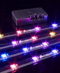 iCUE Lighting Node PRO RGB Lighting Controller with four addressable LED strips, 10 LEDs each, displayed with multicolor lights