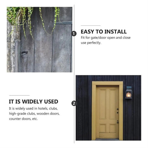 Heavy Duty Black T Shaped Door Hinges Decorative Flower Strap Design For Barn Doors And Outdoor Fences on wooden door.