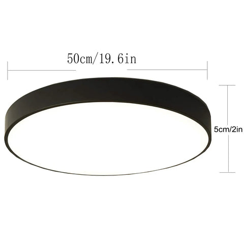 Sleek Black Flush Mount LED Ceiling Light Fixture 19.6 Inch 39W modern ceiling lamp with anti glare lampshade.
