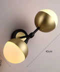 Dope Vintage Gold Globe Wall Sconce With Two Lights And Milk Glass Shades For Living Room Bedroom Hallway Kitchen Vanity And Stair Modern Mid Century Home Decor Lighting showing dimensions 15cm by 45cm.