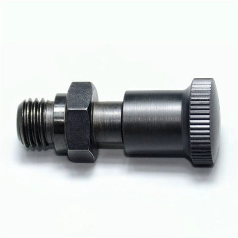 Built Tough Carbon Steel Index Plunger With Spring Loaded Locking Pin For Pro Level Tooling and Fixture Setup Delivering Knockout Grip and Relentless Durability MT303F Edition side view showing threaded end and knob detail.