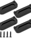 Four Pack Modern Hidden Recessed Door Pull Handles In Black Zinc Alloy For Cabinets Cupboards Drawers And Dressers Flush Ring Pulls With 64mm Hole Spacing Overall Size 75mm By 35mm Includes Mounting Screws.