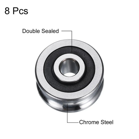 Killer 8Pcs SG25 U Groove Track Guide Bearings 8X30X14mm GCr15 Sealed ZZ Shielded Linear Motion Shaft Roller, chrome steel.