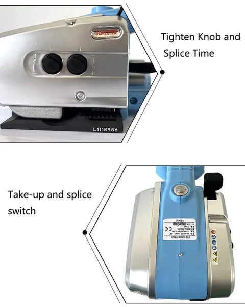 Close-up of controls on Easy Grip Cordless Electric Strapping Machine Automatic Hot Seal Pallet Bundler Battery Powered For 13 To 16 Mm PP PET Tape.