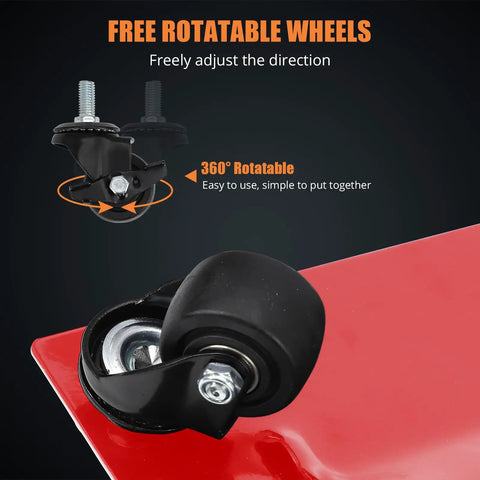 Move Your Ride Without Breaking A Sweat 6000 Lbs Capacity Wheel Dolly Set Of 4 Built Tough Steel Frame showing 360-degree rotatable wheel for easy maneuverability.