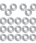 Badass 304 Stainless Steel Countersunk Cup Washers 200 Pack Size Six Silver arranged in a grid on a white background.