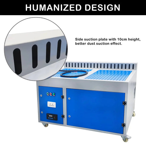 Downdraft Table Dust Collector For Metal Working And Welding Fume Extraction With Multi Stage Purification, blue side view