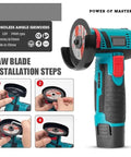 Badass 12V Micro Angle Grinder Cordless Power Tool With Diamond Cutting Polishing High Torque Handheld Wireless Workhorse Essential Shop Gear No Battery Included For Heavy Duty Projects, saw blade installation steps.