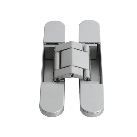 Heavy Duty Hidden Door Hinges Silver 4 Pack 6 Inch Concealed Cabinet Hardware angled view of hinge for smooth swing