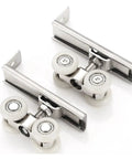 Heavy Duty Zinc Sliding Door Rollers Four Pack With Adjustable Height For A Smooth Quiet Glide And Easy DIY Track Swap Upgrade For Patio And Closet Doors, featuring two metal rollers with white wheels.