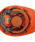 Inside view of hard hat with 3-pack replaceable sweatbands for suspension systems, showcasing extended forehead and side coverage.