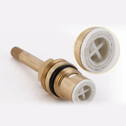 Built Like A Tank Brass Faucet Cartridge With Ceramic Valve Cores For No Nonsense Plumbing Repairs Heat Resistant and Smooth Glide. Single brass cartridge with ceramic core detail.