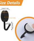 Black Self Adhesive Hooks 20 Pack Tough As Nails Sticky Wall Hangers With Super Grip Nail Free Organizers For Cabinet Door Closet Rust Proof Space Saving Storage size details with measurements shown