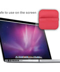 4 Pack Elastic Strap Screen Cleaning Pads With Soft Cloth Wipes For All Screens Including iPad iPhone MacBook Tablet Laptop TV Camera Color Mixed Super Handy For Travel And Everyday Use shown next to MacBook