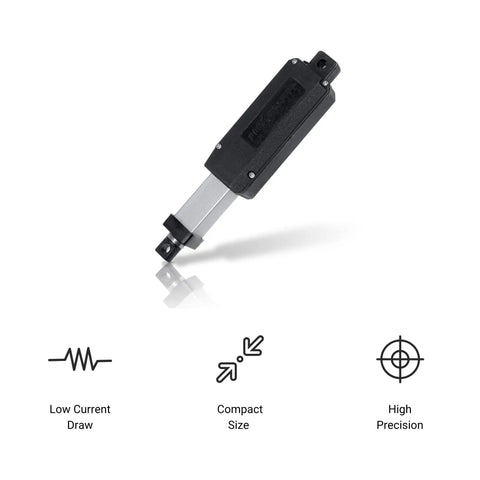 Top Notch 12V Micro Linear Electric Actuator With 12 Inch Stroke And 5 Pounds Force shown with compact size and precision design.