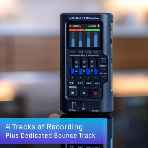Ready To Roll 32 Bit Float MultiTrak Recorder And Stereo Bouncing Bundle featuring 4-track recording interface with adjustable sliders.