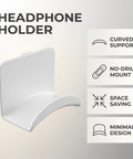Kick Your Desk Game With 2 Adhesive Headphone Brackets, No Drill wall mounted headset hook holder in white with curved support.