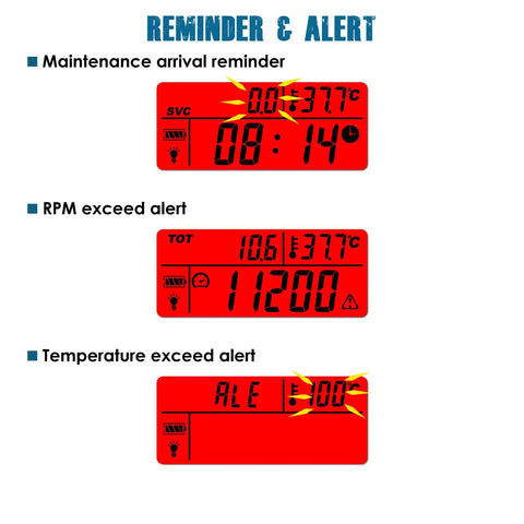 Digital Tach Hour Meter And Engine Temperature Gauge With RPM And Temperature Alerts Backlit Display for alerts display