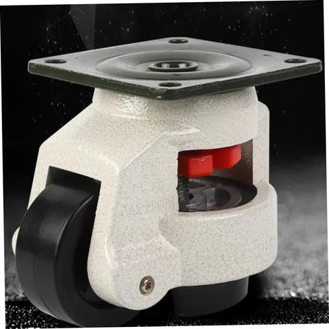 Beefed Up Leveling Casters Set, 4 Pack Universal Workbench Transport Wheels With 1100lb Load Capacity, Adjustable Feet For Industrial Equipment, Carts And Machinery, Aluminum Body, Non Slip Pads, Nylon Wheels, single caster angled view